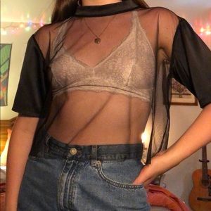 Mesh and pleather crop top